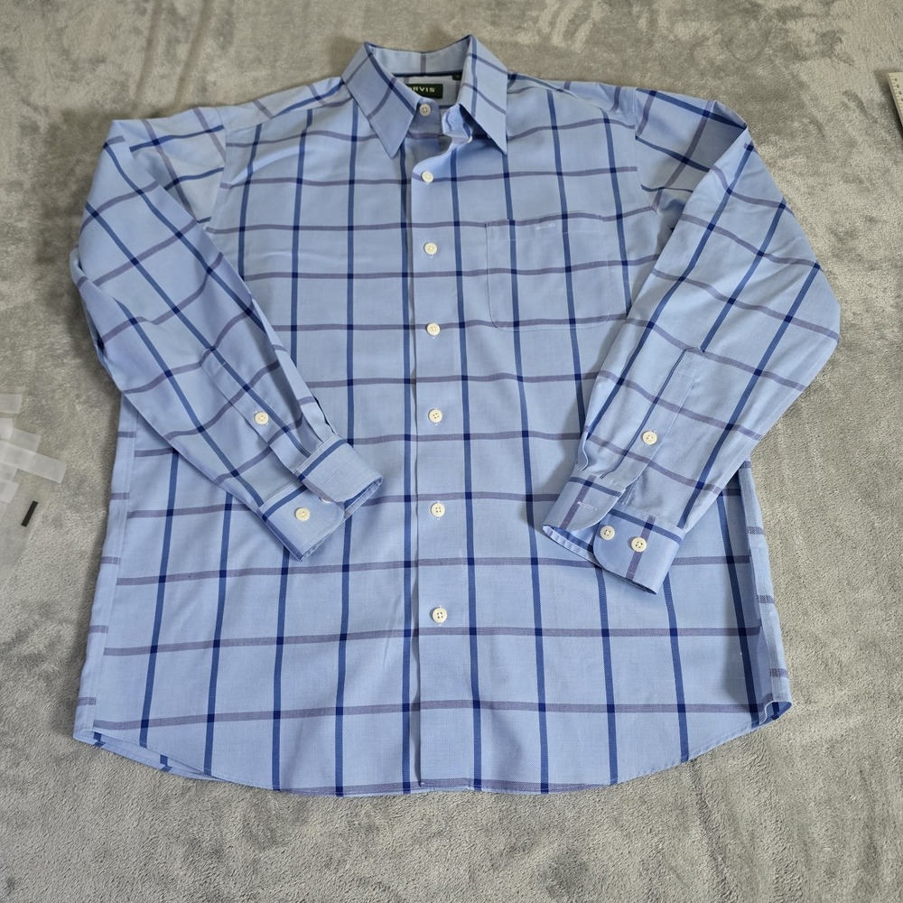 Orvis Shirt Mens Large Blue Button Cotton Long Sleeve Casual Preppy Classic